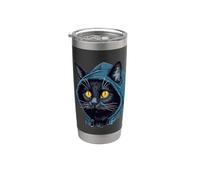 Chat Noir Yeux Jaunes Chat Heureux Chats Gobelet isotherme en acier inoxydable double paroi