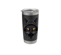 Chat Noir Yeux Jaunes Chat Heureux Chats Gobelet isotherme en acier inoxydable double paroi