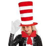 Chat Nœud | Haut-De-Forme Rouge Blanc Rayé Cosplay Nœud Papillon Gants - u Chat chaleuCosplay Respirants Déguisement Hommes Femmes Fêtes Déguisements Festivals