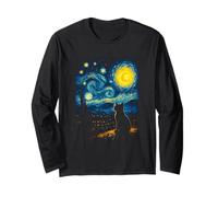 Chat Nuit étoilée Van Gogh Chat pour Les Amoureux des Chats Manche Longue