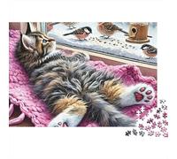 Chat Observation des Oiseaux 1000 Pièces Cat Montres Oiseaux Lot de Puzzles en Carton Épais pour Adultes Et Enfants 12+ Détente Puzzle De Voyage Cadeau De Noël Loisirs Intérieurs 38x26cm/1000pcs