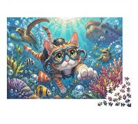 Chat Océan Épave 1000 Pièces Mini Puzzle pour Famille Détente | 70x50cm Carton Décoration Salon Coupe Précise Cadeau Anniversaire Relaxation