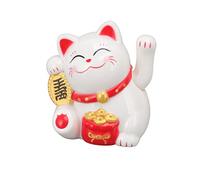 Chat ondulant alimenté par énergie solaire, Statue de chat solaire porte-bonheur avec bras ondulant pour décorer le bureau de la voiture et l'ouverture du commerce. (Asseyez-vous sur le côté Blanc)