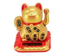 Chat ondulant chanceux à énergie solaire, Statue solaire de chat porte-bonheur avec bras ondulant pour décorer le bureau de la voiture et l'ouverture du commerce (Champagne de caractère chinois)