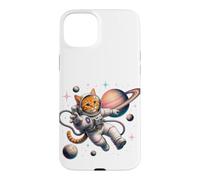 Chat Orange Astronaute Spacewalk Rétro Saturn Kitty Coque pour iPhone 15 Plus