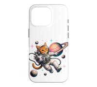 Chat Orange Astronaute Spacewalk Rétro Saturn Kitty Coque pour iPhone 16 Pro