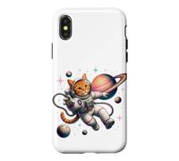 Chat Orange Astronaute Spacewalk Rétro Saturn Kitty Coque pour iPhone X/XS