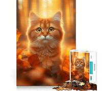 Chat Orange dans Les Feuilles d'automne Puzzle de 1000 pièces pour Adolescents Puzzle Relaxant et Lumineux Cadeau Exquis (38x52cm)