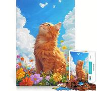 Chat Orange dans Un Champ de Fleurs Puzzle de 1000 pièces pour Adultes Développe la mémoire Loisirs Doux Découpe Ferme pour Les fêtes (50x75cm)