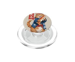 Chat Orange Japonais Amusant Tenant Un Poisson PopSockets PopGrip pour MagSafe