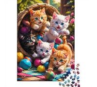 Chat Panier Balle 1000 Pièces Mini Puzzle pour Adultes Décoration | 38x26cm Carton Amateurs De Puzzles Jeu De Cerveau Puzzle Fait Main Cadeau D'anniversaire
