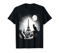 Chat Paris Moon Funny Art Paris Nuit Amoureux des Chats T-Shirt