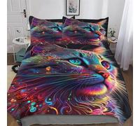 Chat Parure De Lit Housse De Couette Impressio 3D Microfibre Doux avec Taie d'oreiller 3 Pièces Garçons Filles Enfants King(220x240cm)