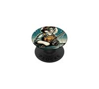 Chat pêcheur Amusant Portant Une Salopette de pêche PopSockets PopGrip Adhésif