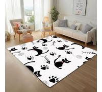 Chat Peint Tapis Antidérapant 200x300cm, Carpet Lavables Empreintes de Pattes de Chat Arêtes de Poisson Carpet poil ras Tapis d'entrée pour Salon, Salle à Manger, Moquette Chambre, Descente de lit