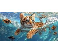 Chat Peinture Diamant, Poisson Diamond Painting Adulte XXL 70x140cm, 5D Diamant Painting Enfant Débutant, DIY Diamond-painting Strass Point de Croix Kit pour Decoration Maison Murale, Cadeau, Model180