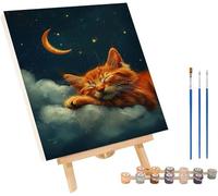 Chat Peinture Numero Adulte, DIY Peinture Numero Lune, Loisirs Créatifs Adultes, Paint by Numbers Canevas Kit Complet Adulte avec Pinceaux et Peintures Acryliques, Décoration Maison 50x65cm W-7549