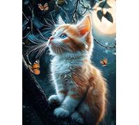 Chat Peinture Numero Adulte-Lune 2 Peinture par Numéro Adultes débutants, avec Peinture Pinceaux et Acryliques Bricolage Peintures Kits d'Art, par Décoration Murale Cadeaux Femme 50x70cm n0n0-1004