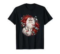 Chat Persan avec chrysanthèmes Rouges et Eucalyptus argenté T-Shirt