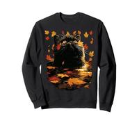 Chat Persan Noir Confortable Feuilles d'automne forêt Automne esthétique Sweatshirt