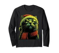 Chat Persan Punk avec Lunettes de Soleil Chapeau de Père Noël Rocker Manche Longue