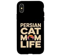 Chat Persan rétro Coucher de Soleil Maman Vie Coque pour iPhone X/XS