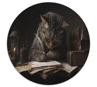 Chat Philosophe Assis derrière des Livres,Puzzles pour Adultes 1000pcs (67.5x67.5cm),Jeux De Défi Moyen-âge Library