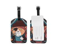 Chat Pirate Artwork Chaton Etiquettes à Bagages de Valises Voyage en Cuir Etiquette Nom Adresse ID Tags Drôle pour Les Garçons Filles(3PACK)