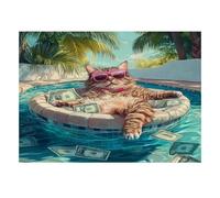 Chat Piscine 1000 Pièces Mini Puzzle pour Adultes | 38x26cm Carton Décoration Salon Coupe Précise Cadeau Anniversaire Détente