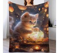 Chat Plaid Polaire Canape Couverture - Jete De Canapé en Flannel, Doux Chaude, pour Le Voyage Lit, Fit All-Season （150×200cm）