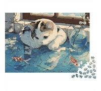 Chat Poisson Vase 1000 Pièces Mini Puzzle pour Adultes Décoration