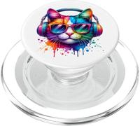 Chat Portant des écouteurs et des Lunettes de Soleil EDM Rave Design PopSockets PopGrip pour MagSafe