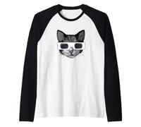 Chat Portant des Lunettes d'éclipse Solaire, Chat Amusant Manche Raglan