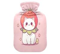 Chat portant un chapeau de fraise Bouillotte avec housse en polaire douce pour soulager la douleur au cou et aux épaules Thérapies chaudes et froides - S