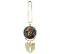 Chat portant un chapeau de paille ailes d'ange gardien breloque de voiture accessoires à suspendre, pendentif de voiture pour femme, décoration intérieure personnalisée, décoration de voiture, doré