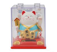 Chat porte-bonheur à agitation automatique alimenté par l'énergie solaire pour une utilisation comme décoration de bureau, bureau et maison (bleu)