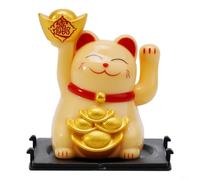 Chat porte-bonheur à énergie solaire 5,1 cm pour voiture et maison, décoration Feng Shui pour attirer la prospérité et l'énergie positive (jaune)