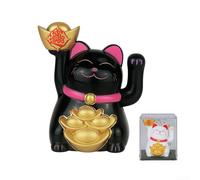 Chat porte-bonheur à énergie solaire 5,1 cm pour voiture et maison, décoration Feng Shui pour attirer la prospérité et l'énergie positive (noir)