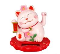 Chat porte-bonheur à énergie solaire avec main agitant automatique, capteur de lumière, décoration Feng Shui pour richesse et prospérité au bureau, à la maison, au restaurant ou au véhicule (2312-Rose