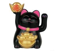 Chat porte-bonheur à énergie solaire de 5,1 cm pour voiture, tableau de bord et décoration de bureau à la maison, symbole Feng Shui pour attirer la prospérité (noir)