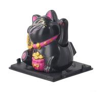 Chat porte-bonheur à énergie solaire, décoration d'intérieur de voiture, bureau, décoration de bureau, figurine de chat mignonne en noir, blanc et doré (noir)