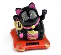 Chat porte-bonheur à énergie solaire japonaise, mignon pour voiture et maison, écologique, alimenté par l'énergie solaire, avec lingot, pour décoration festive (noir)