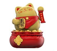 Chat porte-bonheur à énergie solaire qui agite la main symbolisant la chance et la prospérité (jaune)