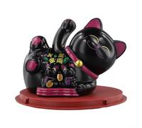 Chat porte-bonheur agitant le soleil pour décoration de comptoir de bureau utilisant l'énergie solaire, pas besoin de piles pour l'affichage intérieur (noir)