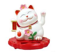 Chat porte-bonheur alimenté par le soleil qui commence à agiter à la lumière ambiante pour le bureau, le salon ou la voiture - Amélioration de l'énergie Feng Shui (2312-Blanc)