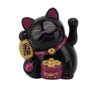 Chat Porte-Bonheur, Bras Agitant Le Chat Porte-Bonheur de 5,5 Pouces, Symbole de Décorations de Statue de Chat Porte-Bonheur à Piles pour l'argent de la Fortune et la Bonne Chance (MLY11020-5 Noir)