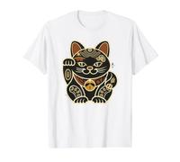 Chat Porte-Bonheur Chat Mignon Maneki-Neko Chat à Angle T-Shirt Graphique avec Valeur, Homme, Blanc, S