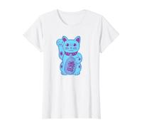Chat Porte-Bonheur Chat Mignon Maneki-Neko Chat Design Moderne T-Shirt Graphique avec Valeur, Femme, Blanc, L