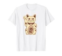 Chat Porte-Bonheur Chat Mignon Maneki-Neko Chat Design Moderne T-Shirt Graphique avec Valeur, Homme, Blanc, S