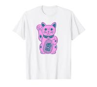 Chat Porte-Bonheur Chat Mignon Maneki-Neko Chat Design Moderne T-Shirt Graphique avec Valeur, Homme, Blanc, M